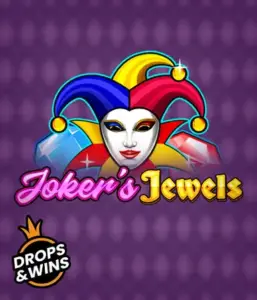 Experience the playful ambiance of Joker's Jewels slot by Pragmatic Play, highlighting a mesmerizing joker's mask adorned with a brightly colored jester hat. This graphic captures the fun and excitement of classic slots, set against a purple background. Perfect for those who love classic slot games, offering a delightful adventure. 